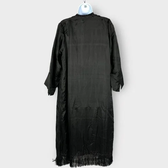 Antique Victorian Fortune Teller Topper Dress Top Black Satin Beaded & Tassels - Picture 8 of 16